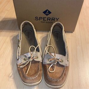 Sperry Top-Sider Angelfish Slip-on Metallic Gold Tan Leather Boat Shoes 9.5 Box